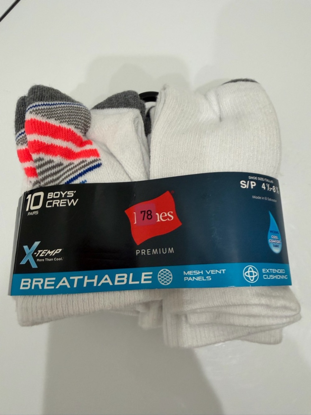 Hanes 10 pack White Crew Athletic Socks with Gray Reinforcement and Multicolor - Picture 3 of 4